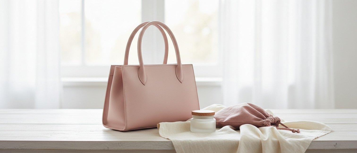 Sac en cuir et accessoires d'entretien sur une table en bois